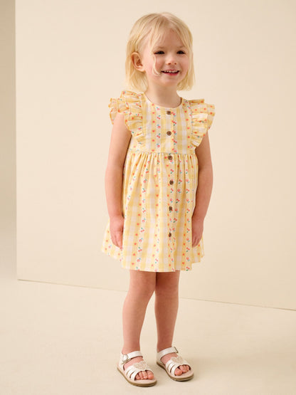 Pastel Yellow Check Double Ruffle Sleeve Dress (3mths-8yrs) image 1