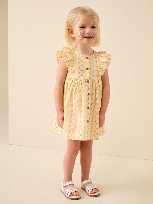Pastel Yellow Check Double Ruffle Sleeve Dress (3mths-8yrs) image 1