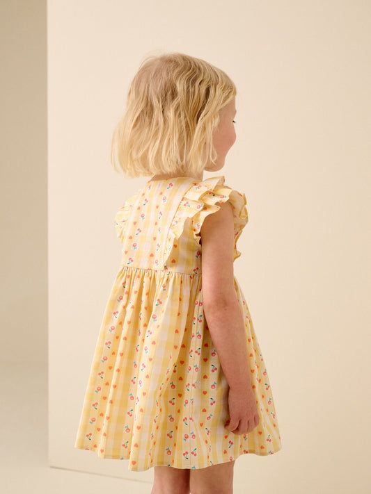 Pastel Yellow Check Double Ruffle Sleeve Dress (3mths-8yrs) image 2