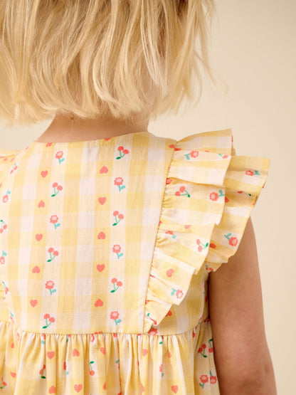 Pastel Yellow Check Double Ruffle Sleeve Dress (3mths-8yrs) image 3