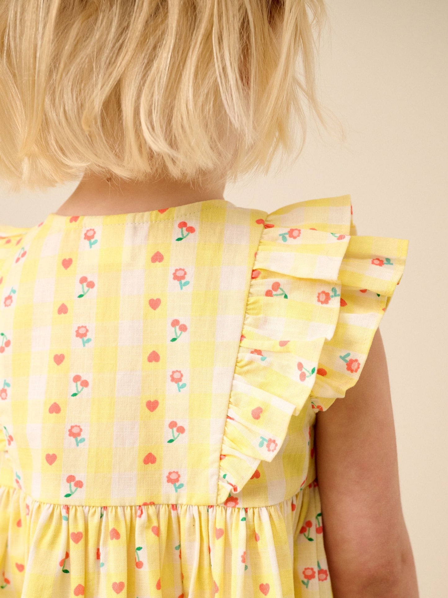 Pastel Yellow Check Double Ruffle Sleeve Dress (3mths-8yrs) image 3