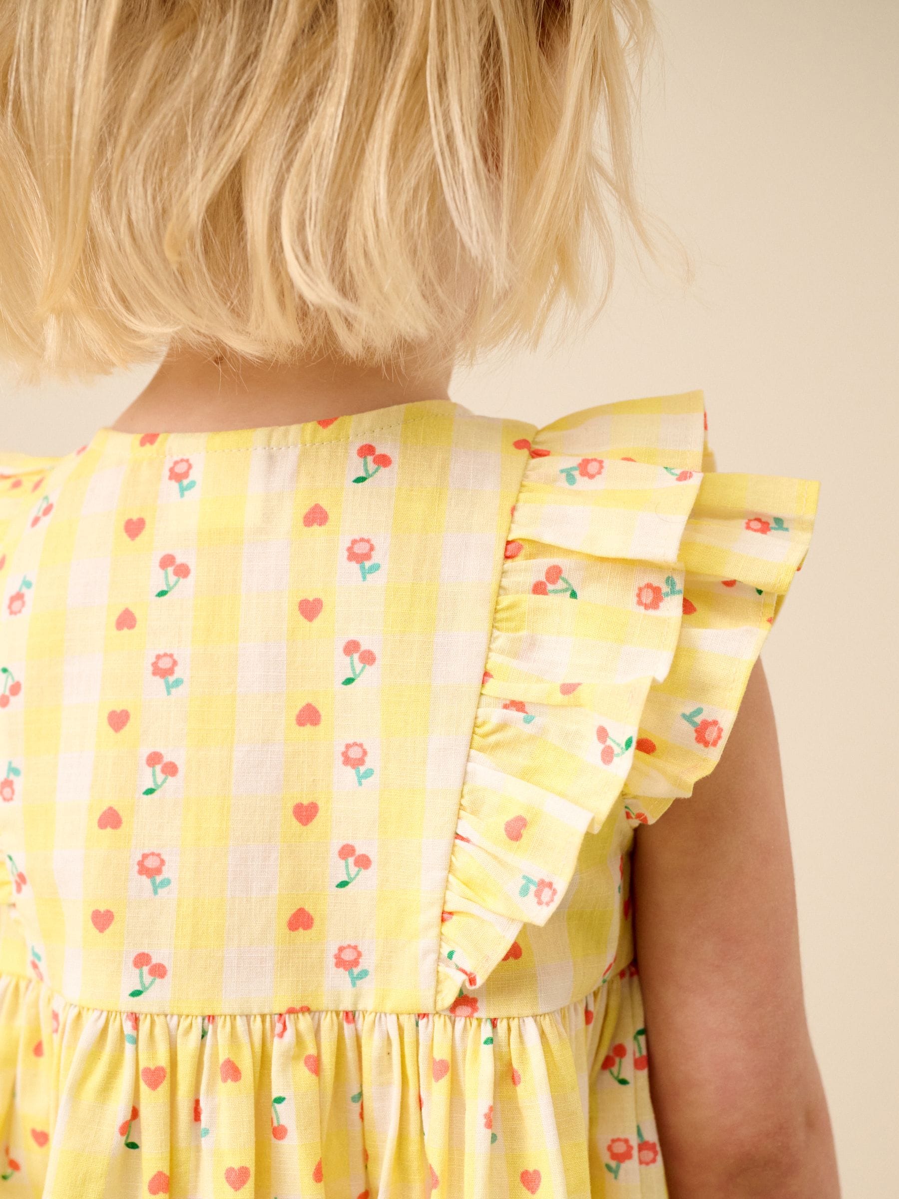 Pastel Yellow Check Double Ruffle Sleeve Dress (3mths-8yrs) image 3