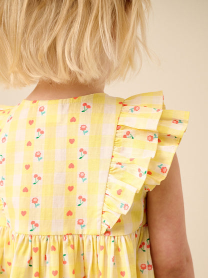 Pastel Yellow Check Double Ruffle Sleeve Dress (3mths-8yrs) image 3