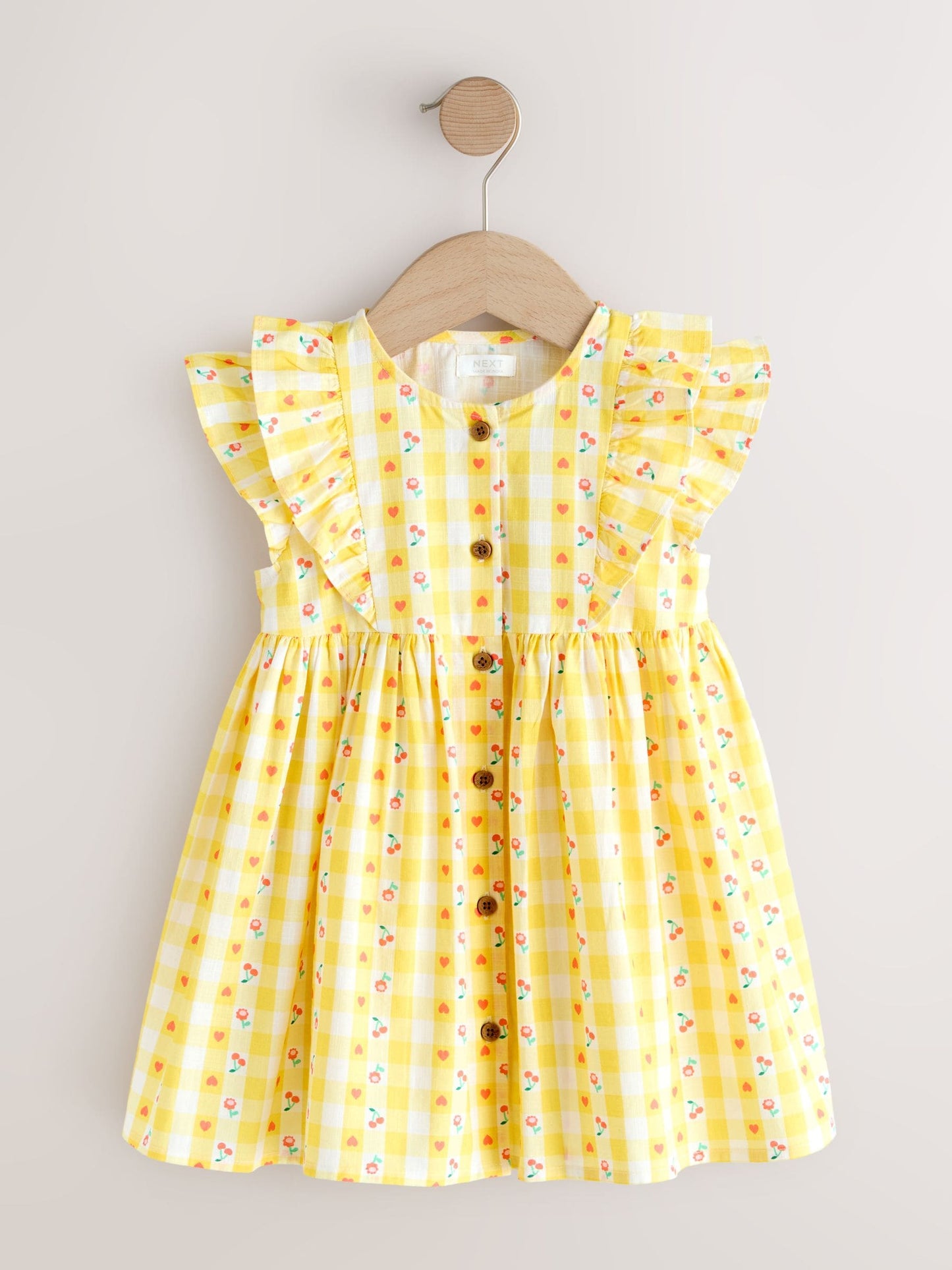 Pastel Yellow Check Double Ruffle Sleeve Dress (3mths-8yrs) image 4