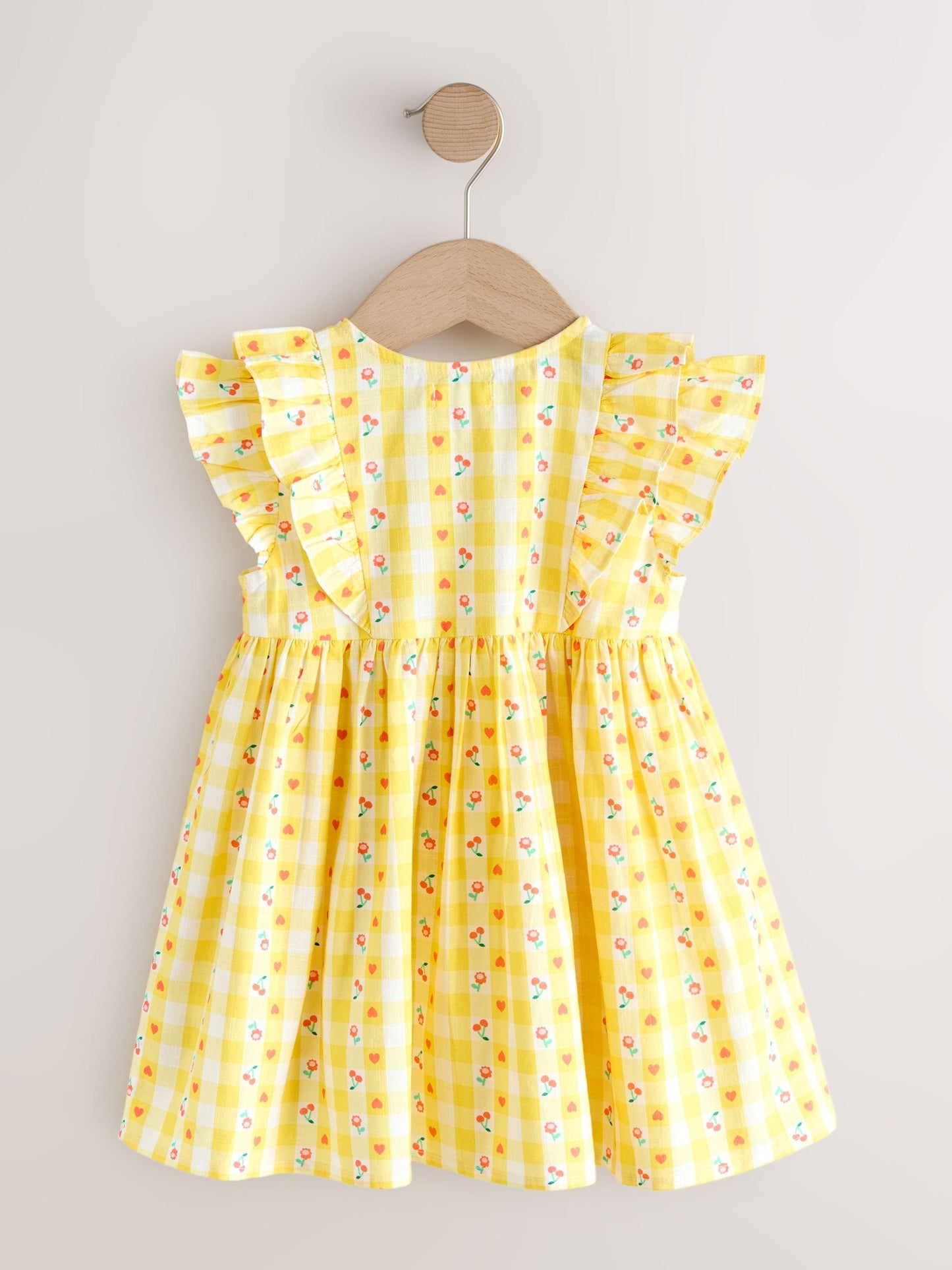 Pastel Yellow Check Double Ruffle Sleeve Dress (3mths-8yrs) image 5
