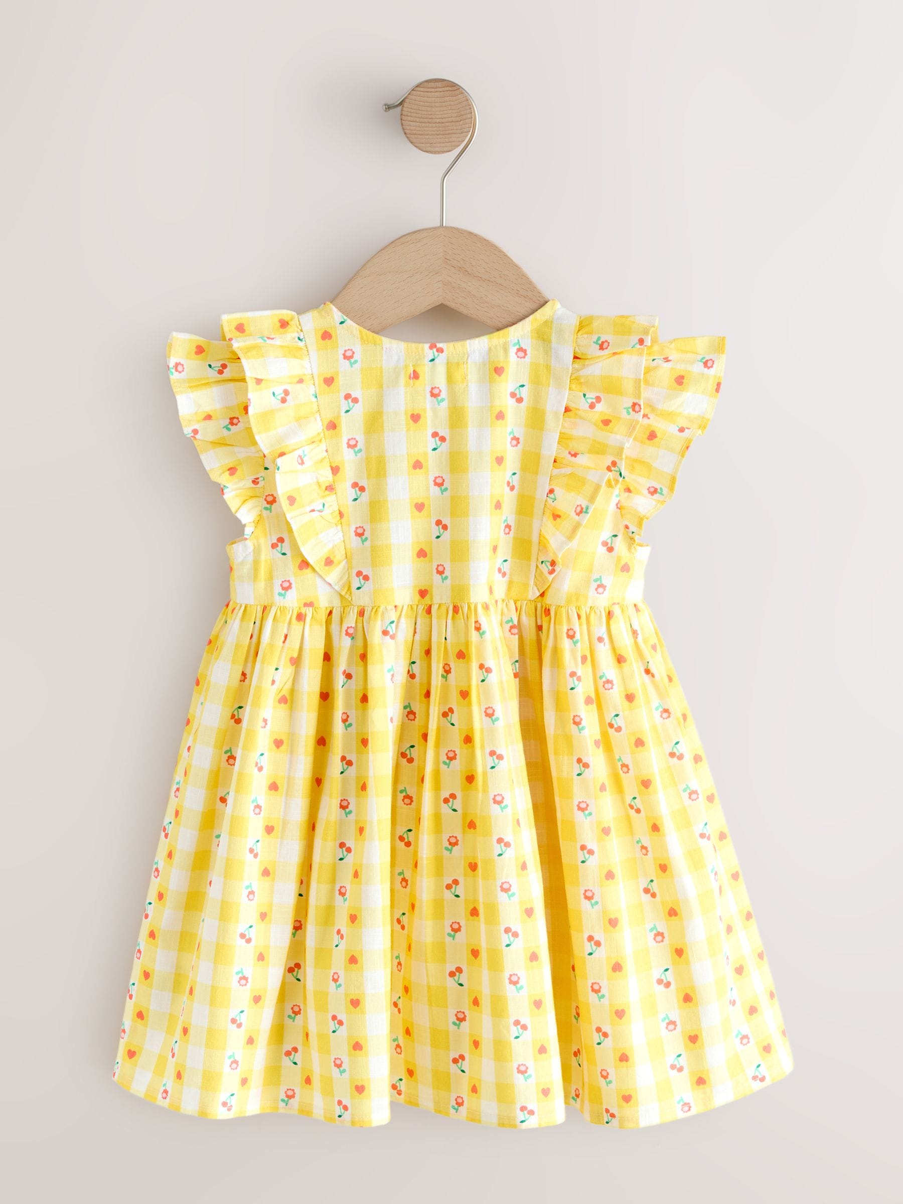 Pastel Yellow Check Double Ruffle Sleeve Dress (3mths-8yrs) image 5