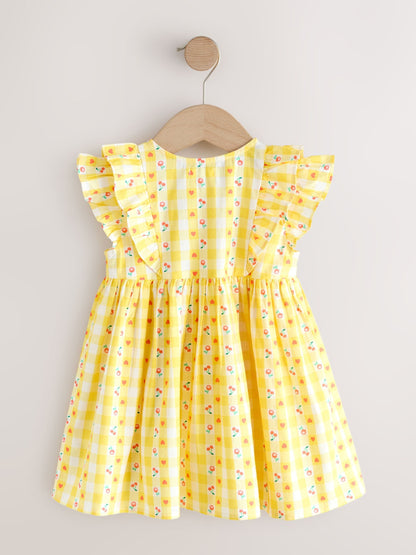 Pastel Yellow Check Double Ruffle Sleeve Dress (3mths-8yrs) image 5