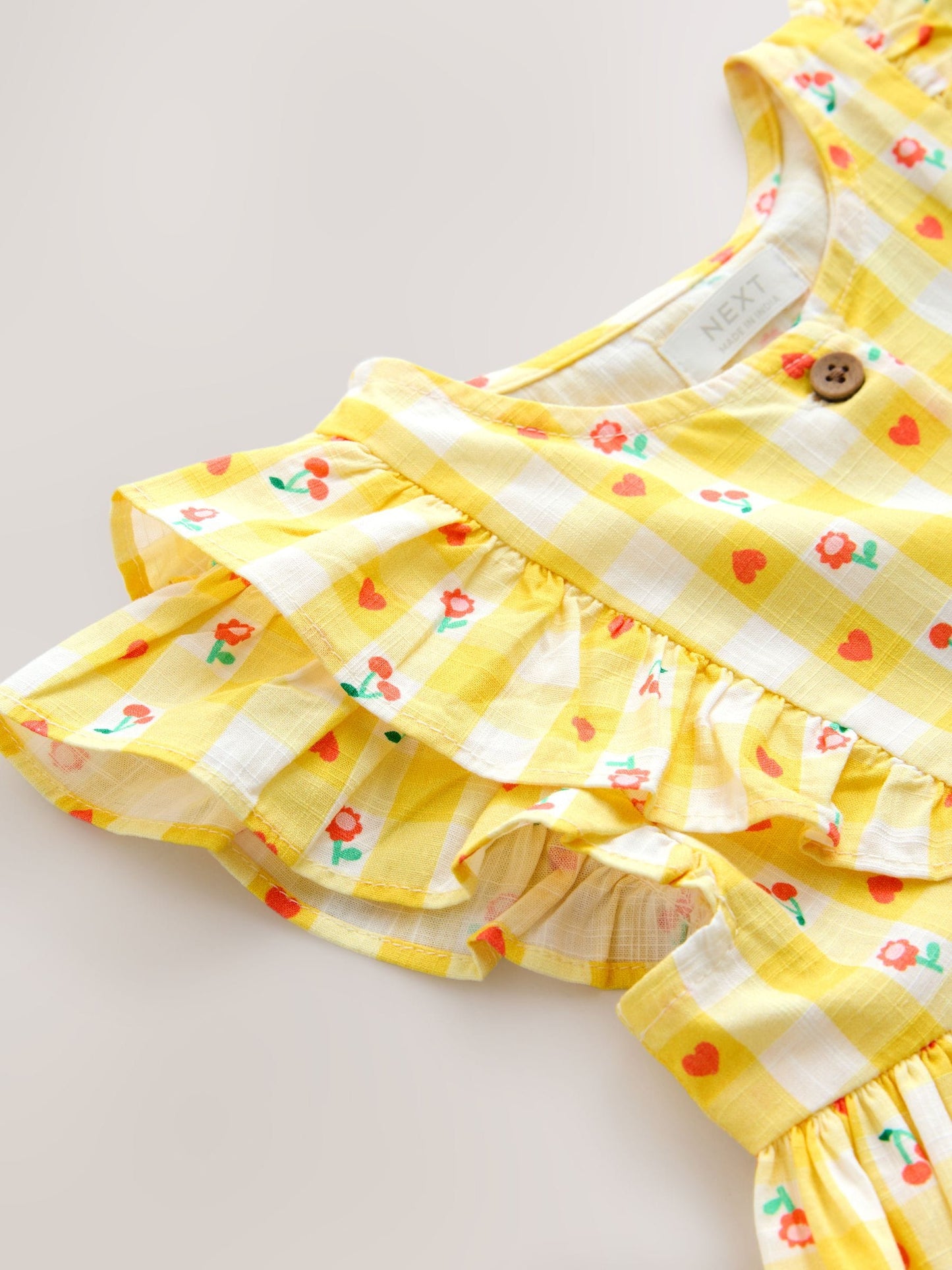 Pastel Yellow Check Double Ruffle Sleeve Dress (3mths-8yrs) image 6