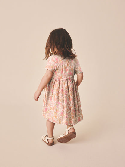 Pink Floral Short Sleeve Ribbed Dress (3mths-7yrs) image 2