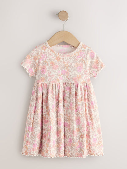 Pink Floral Short Sleeve Ribbed Dress (3mths-7yrs) image 3