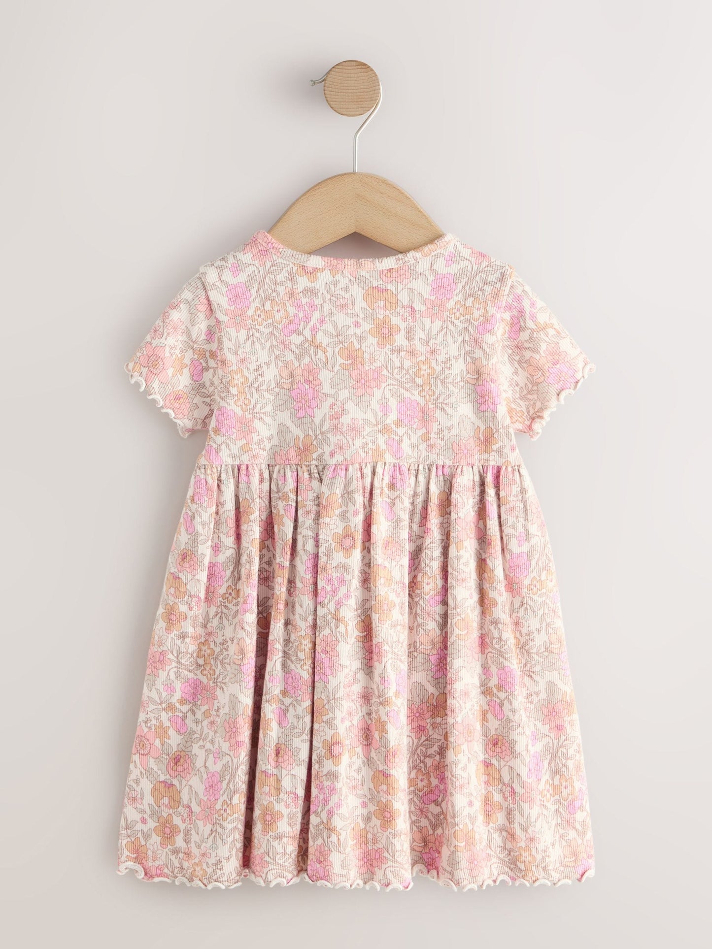 Pink Floral Short Sleeve Ribbed Dress (3mths-7yrs) image 4