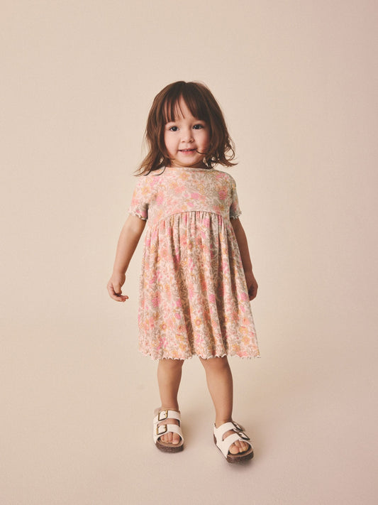 Dsiney Kidz - Pink Floral Short Sleeve Ribbed Dress (3mths-7yrs) image 1