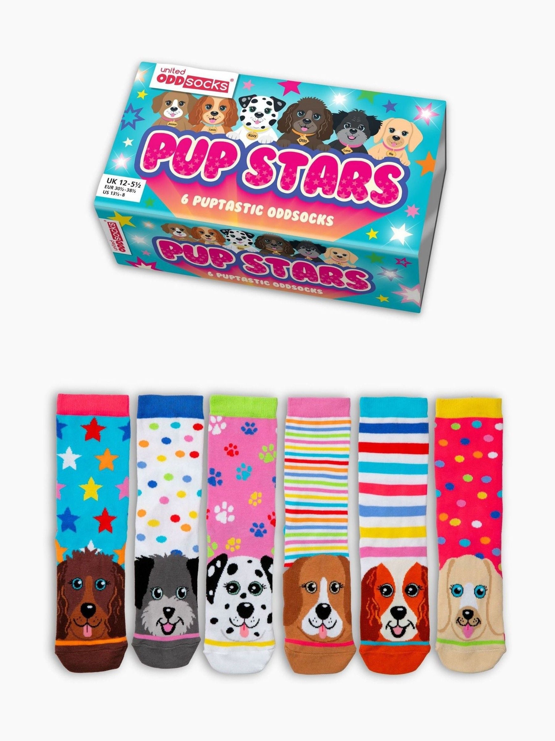 United Odd Socks Blue Pup Stars Girls Socks 6 pack image 1