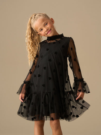 Angel & Rocket Black Neve Flock Heart Mesh Dress image 1