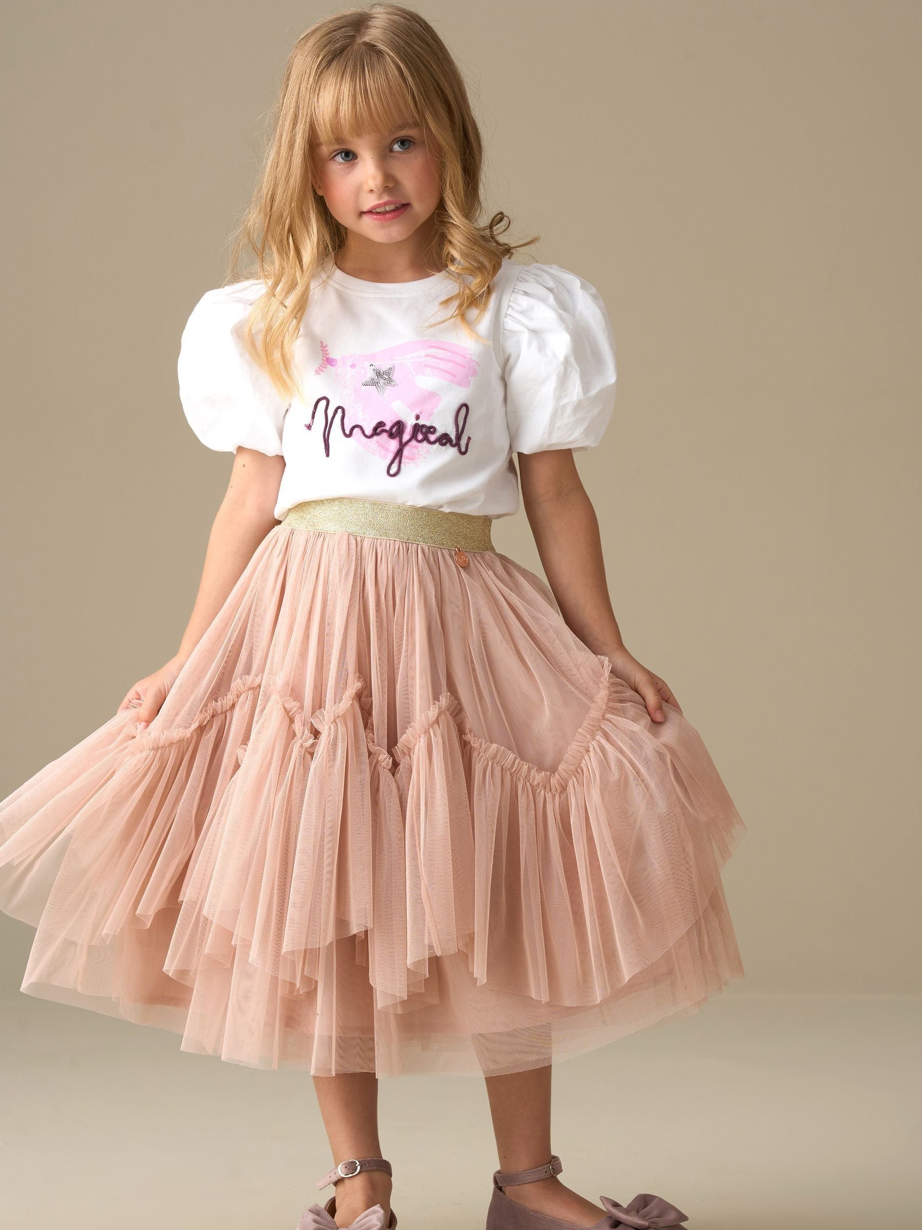 Dsiney Kidz - Angel & Rocket White Heidi Puff Sleeve Embellished Top image 2