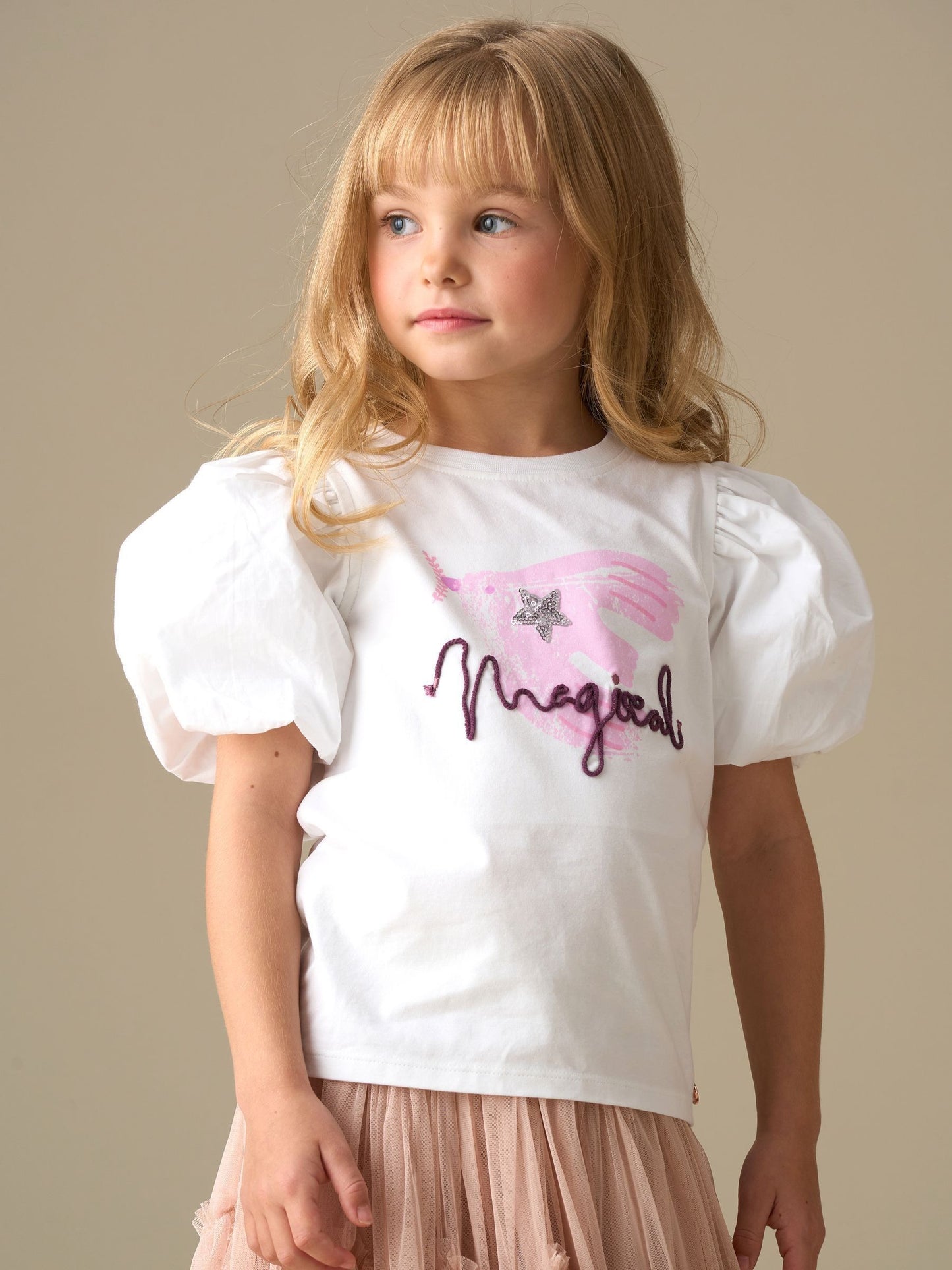 Dsiney Kidz - Angel & Rocket White Heidi Puff Sleeve Embellished Top image 3