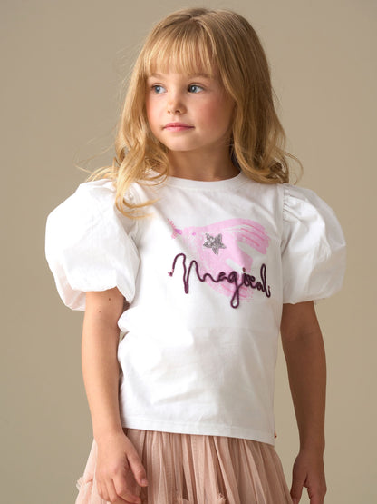 Dsiney Kidz - Angel & Rocket White Heidi Puff Sleeve Embellished Top image 3