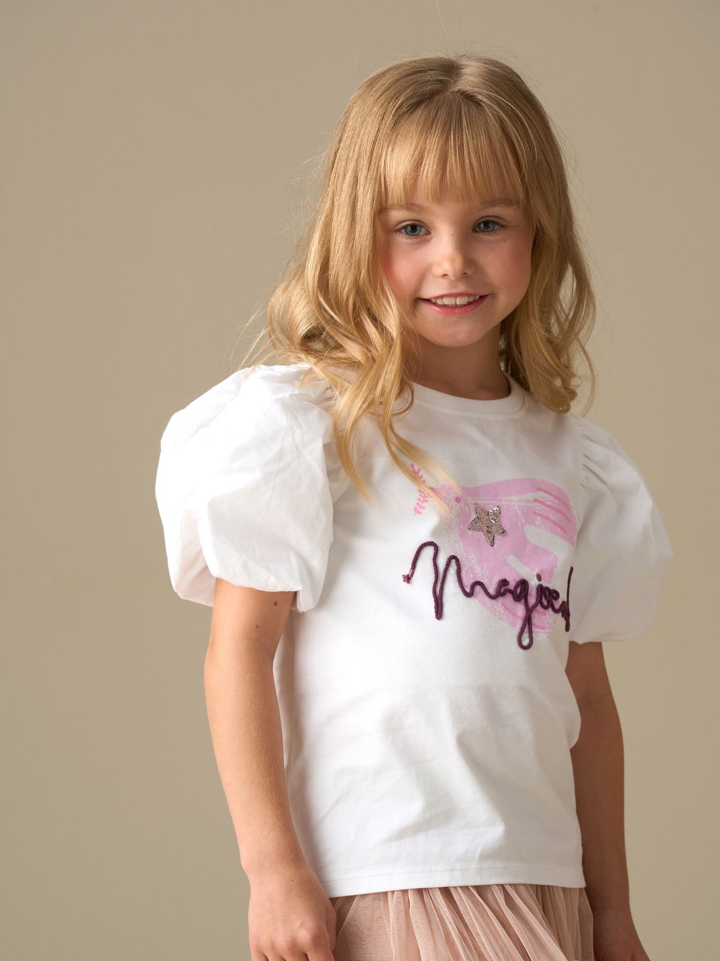 Dsiney Kidz - Angel & Rocket White Heidi Puff Sleeve Embellished Top image 4