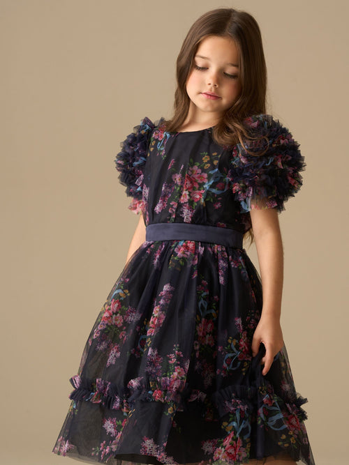 Dsiney Kidz - Angel & Rocket Blue Florence Navy Ruffle Mesh Sleeve Dress image 1