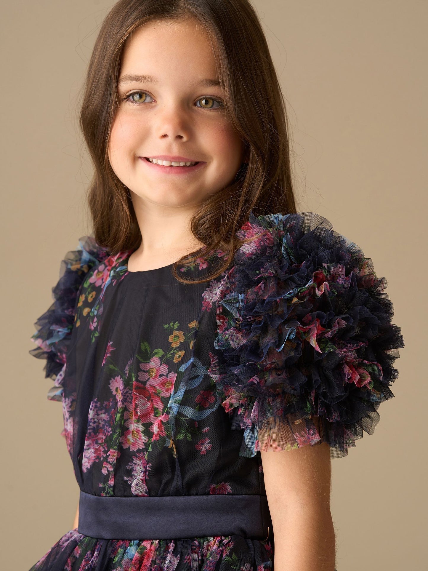 Angel & Rocket Blue Florence Navy Ruffle Mesh Sleeve Dress image 3