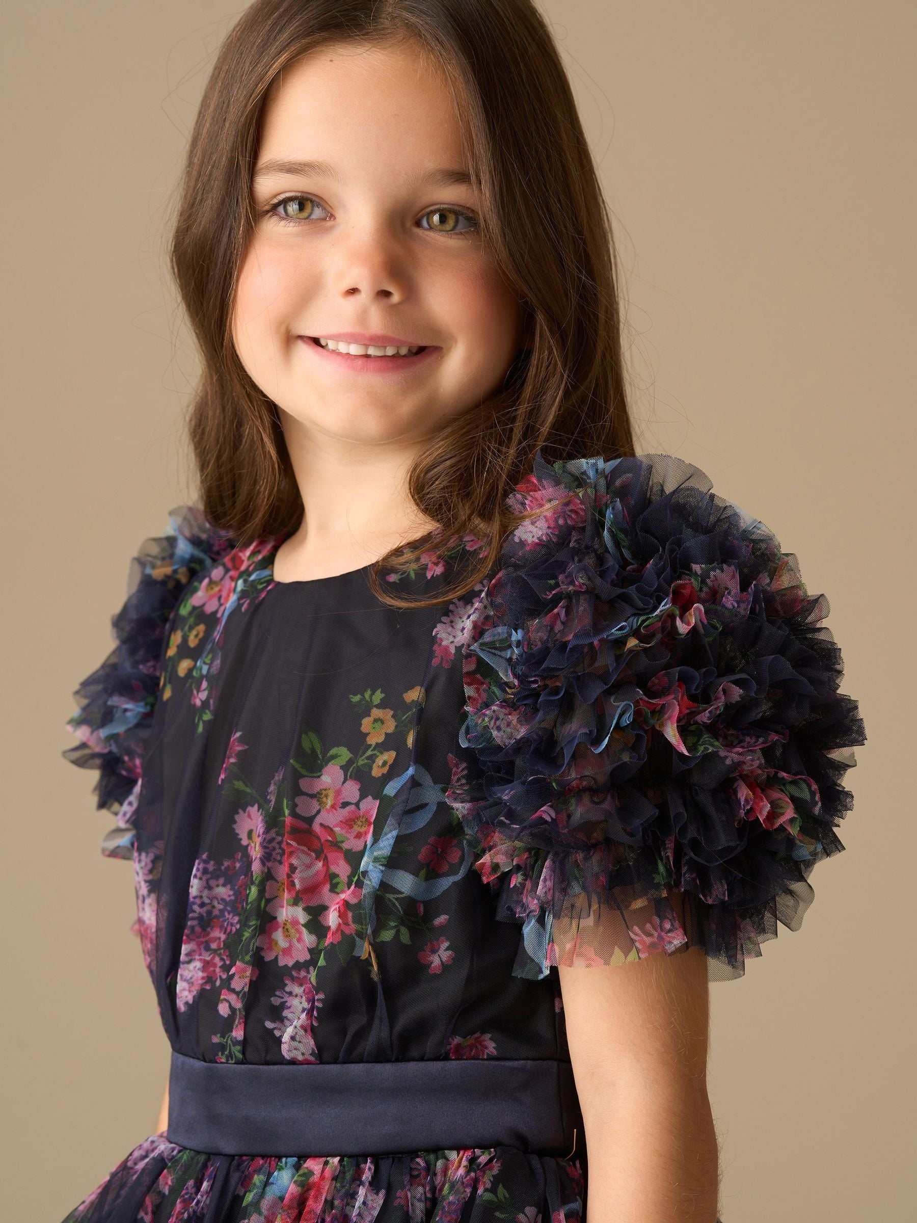 Angel & Rocket Blue Florence Navy Ruffle Mesh Sleeve Dress image 3