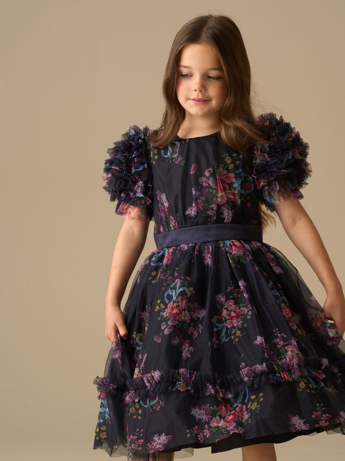 Angel & Rocket Blue Florence Navy Ruffle Mesh Sleeve Dress image 4