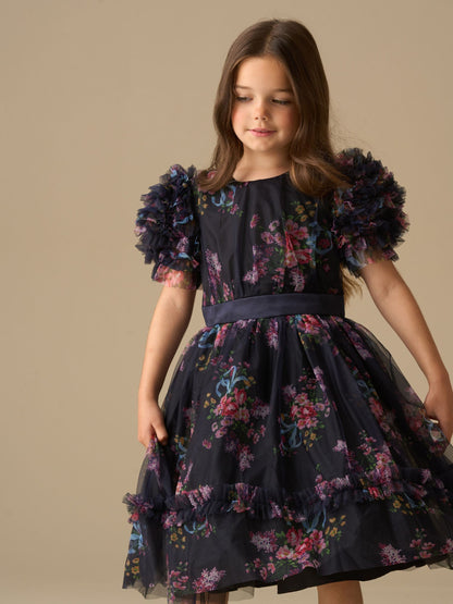 Angel & Rocket Blue Florence Navy Ruffle Mesh Sleeve Dress image 4