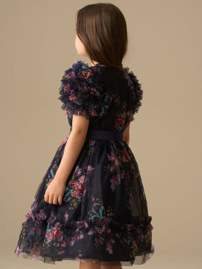 Angel & Rocket Blue Florence Navy Ruffle Mesh Sleeve Dress image 5