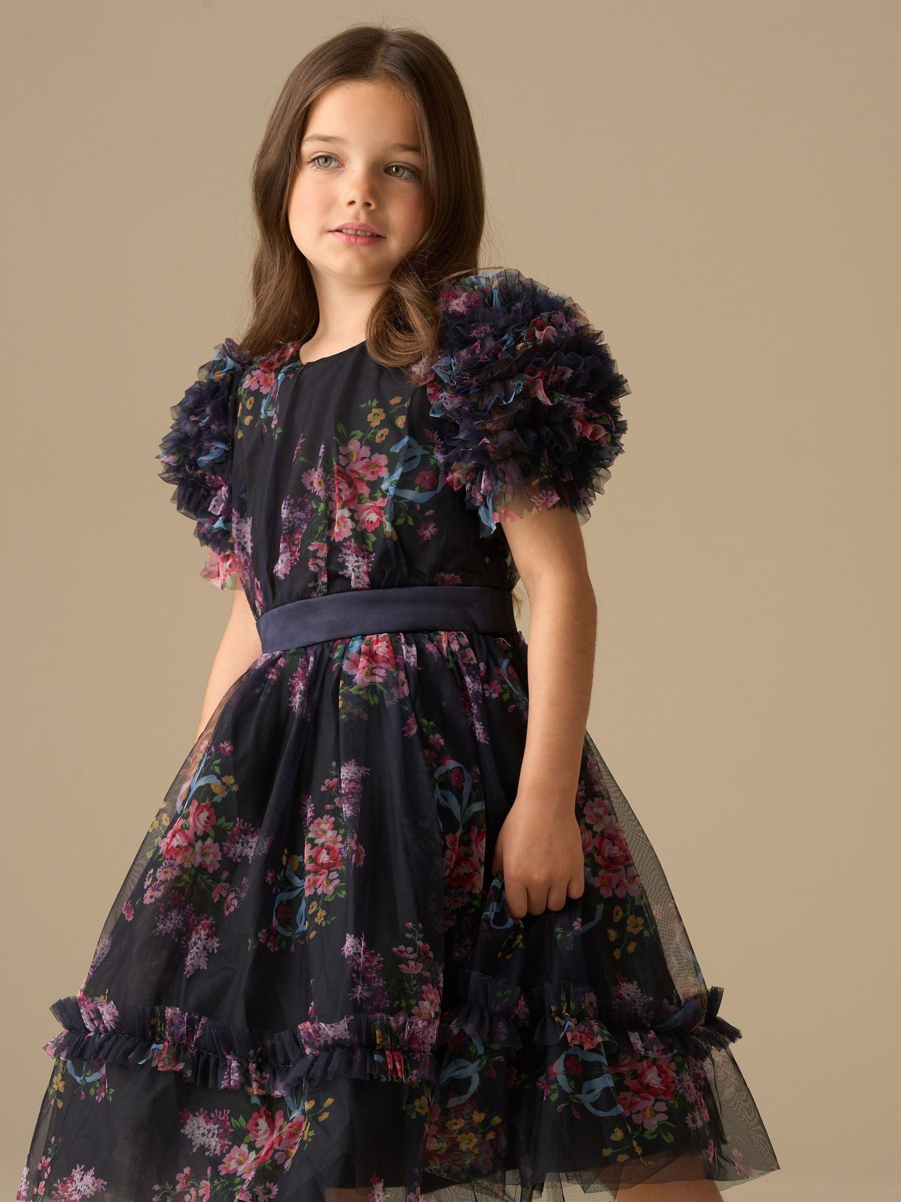 Angel & Rocket Blue Florence Navy Ruffle Mesh Sleeve Dress image 6