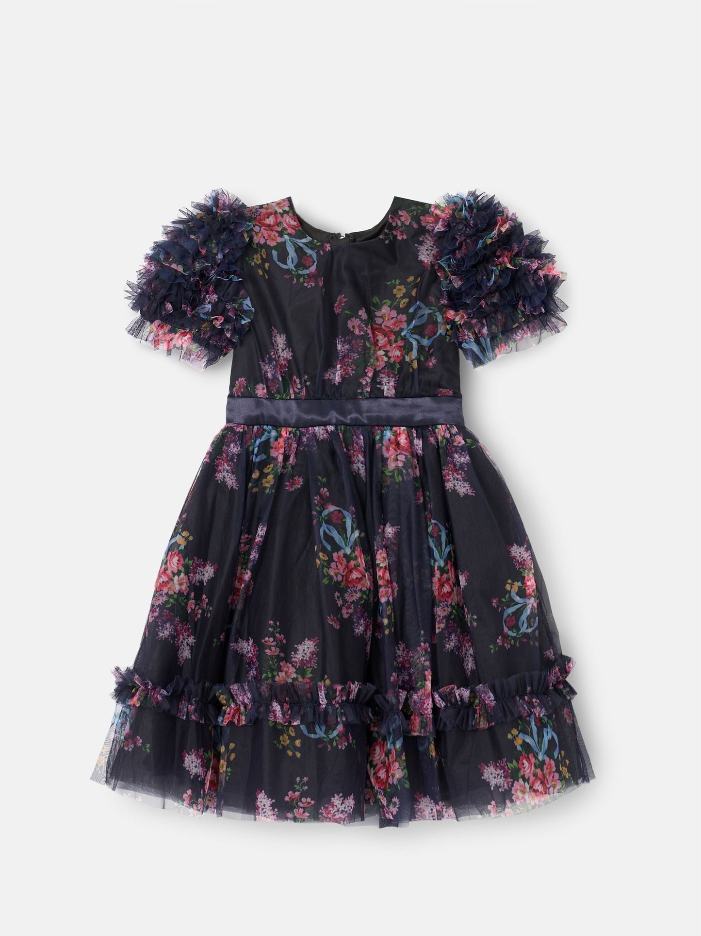 Angel & Rocket Blue Florence Navy Ruffle Mesh Sleeve Dress image 7