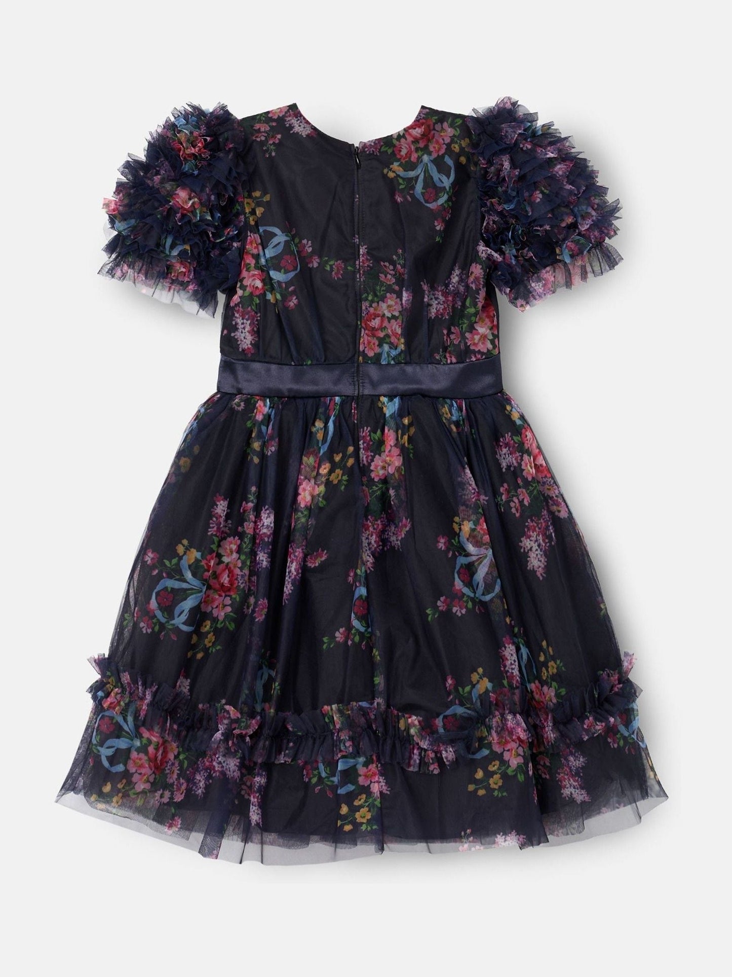 Angel & Rocket Blue Florence Navy Ruffle Mesh Sleeve Dress image 8
