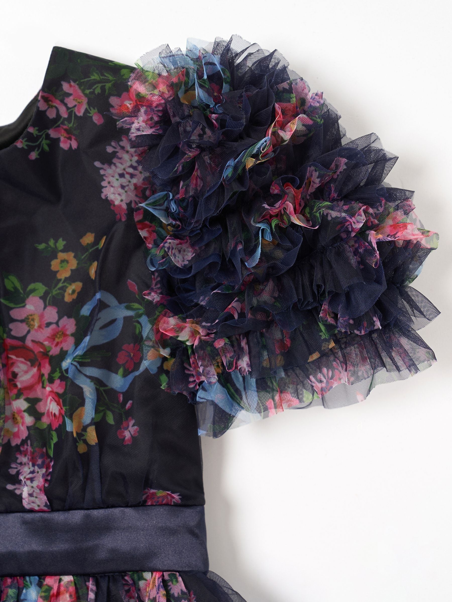 Angel & Rocket Blue Florence Navy Ruffle Mesh Sleeve Dress image 9