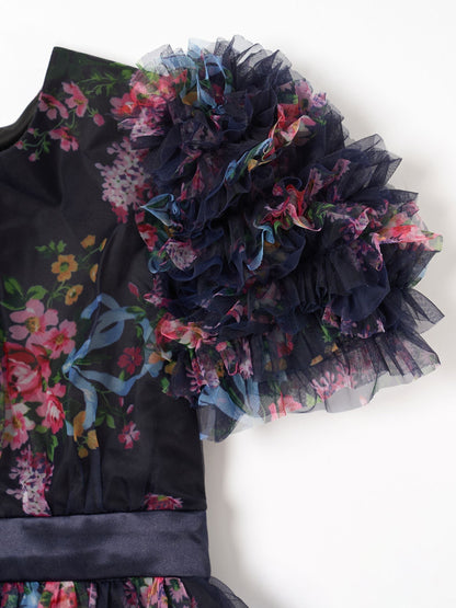 Angel & Rocket Blue Florence Navy Ruffle Mesh Sleeve Dress image 9