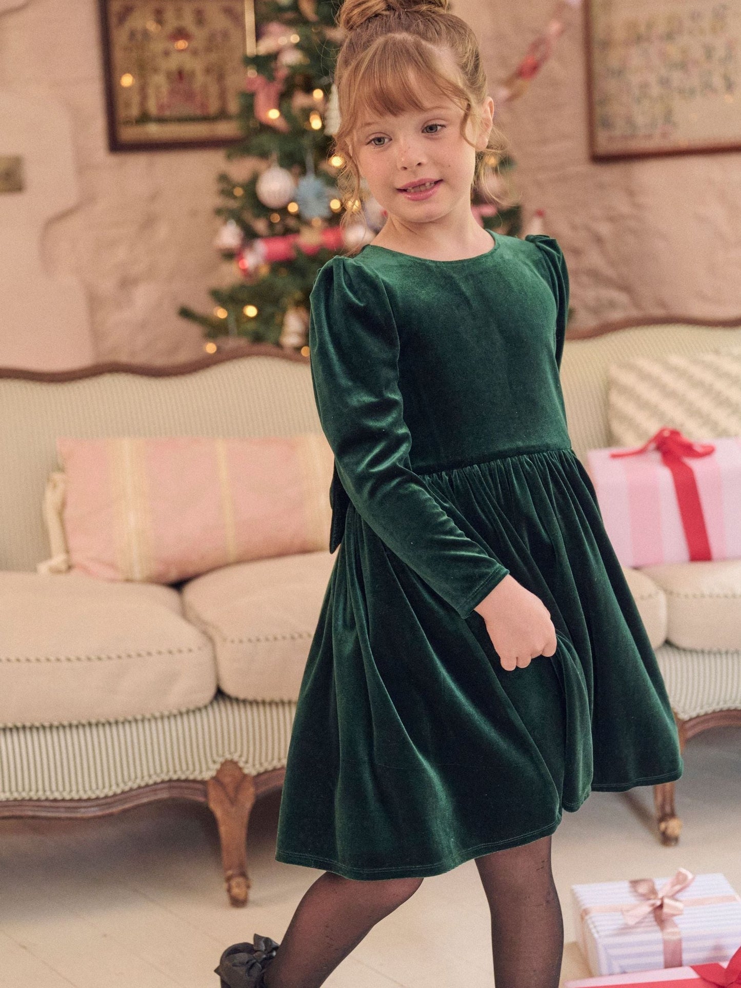 Angel & Rocket Green Grace Velvet Bow Back Dress image 1