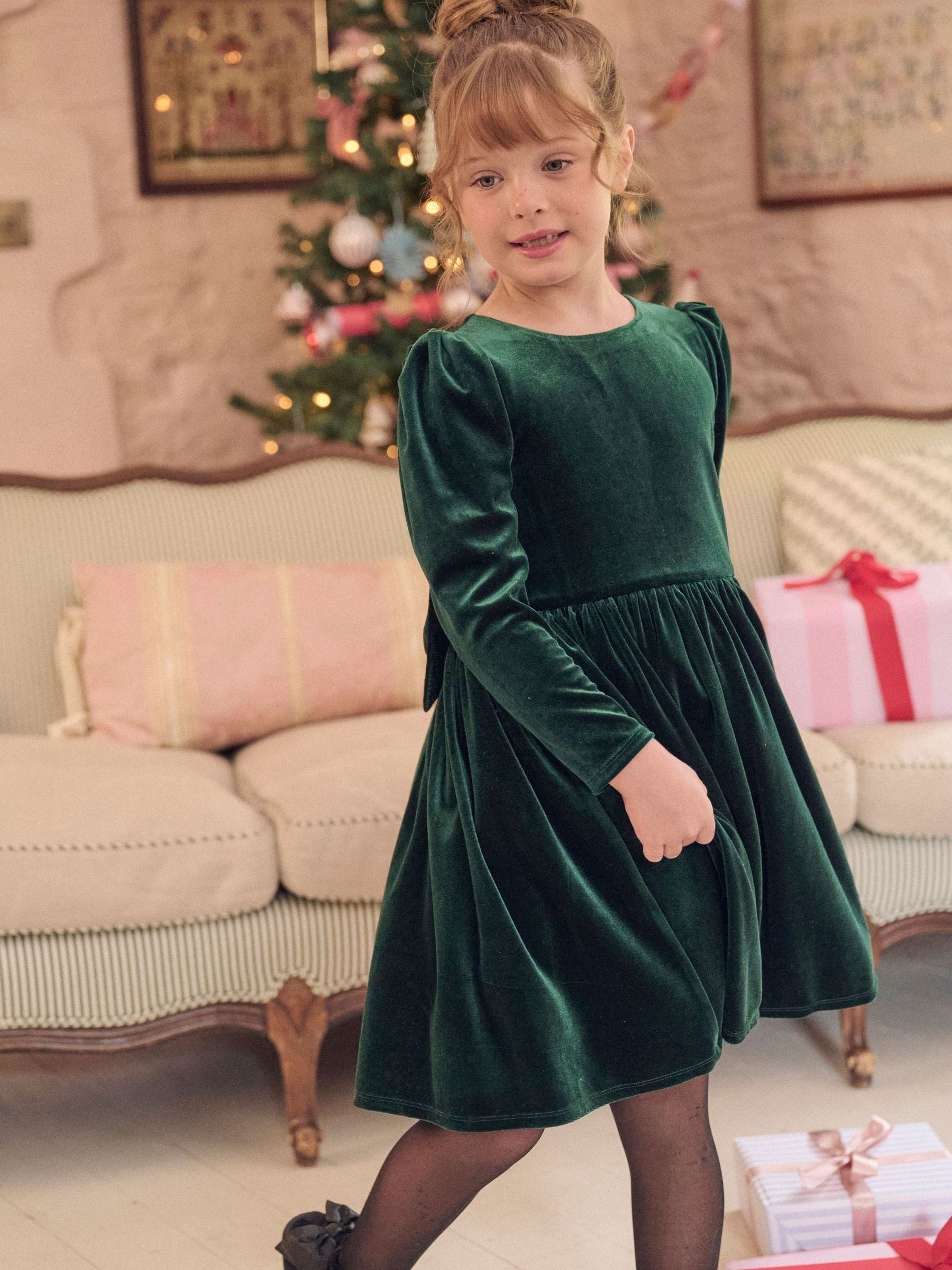 Angel & Rocket Green Grace Velvet Bow Back Dress image 1