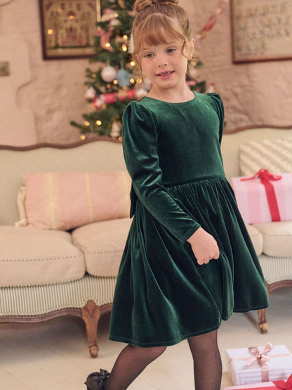 Angel & Rocket Green Grace Velvet Bow Back Dress image 1