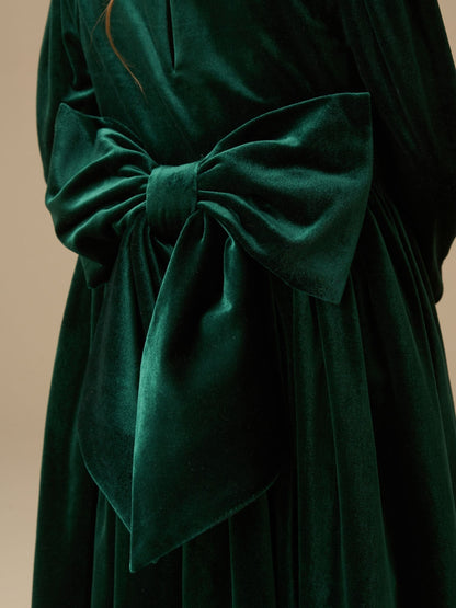 Angel & Rocket Green Grace Velvet Bow Back Dress image 7