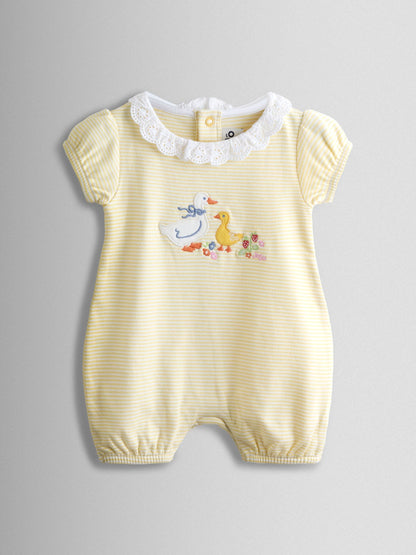 JoJo Maman Bébé Yellow Duck & Floral 2-Pack Broderie Collar Rompers image 2