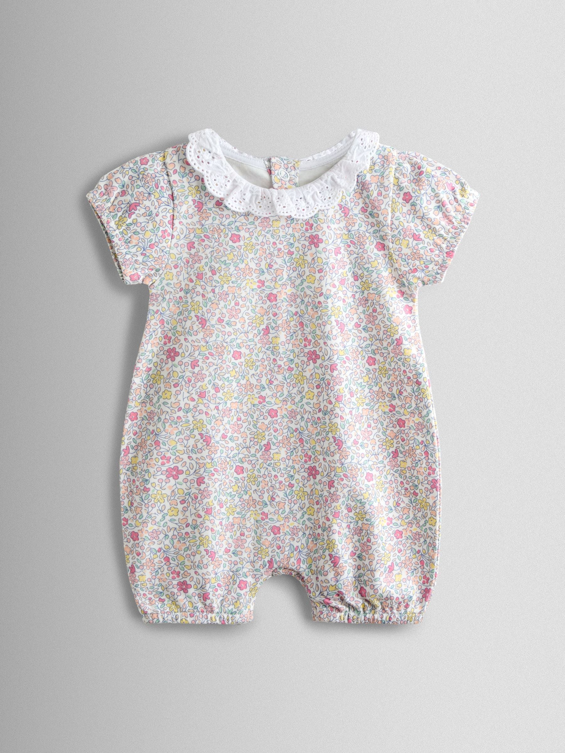 JoJo Maman Bébé Yellow Duck & Floral 2-Pack Broderie Collar Rompers image 3