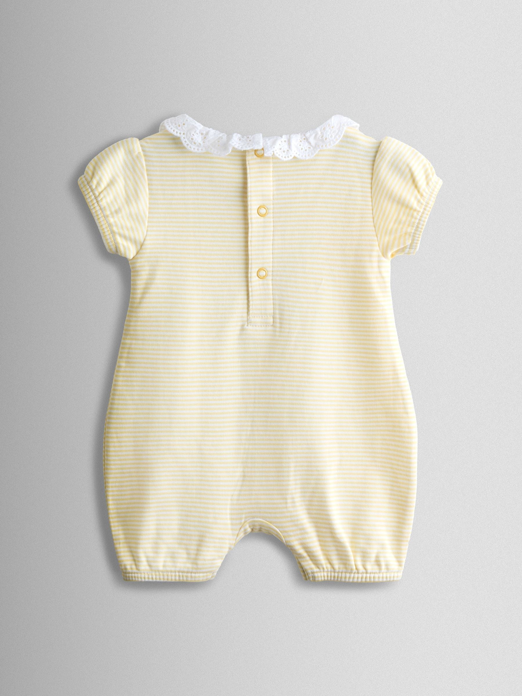 JoJo Maman Bébé Yellow Duck & Floral 2-Pack Broderie Collar Rompers image 4