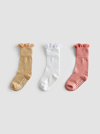 JoJo Maman Bébé Pink 3-Pack Frill Socks image 2