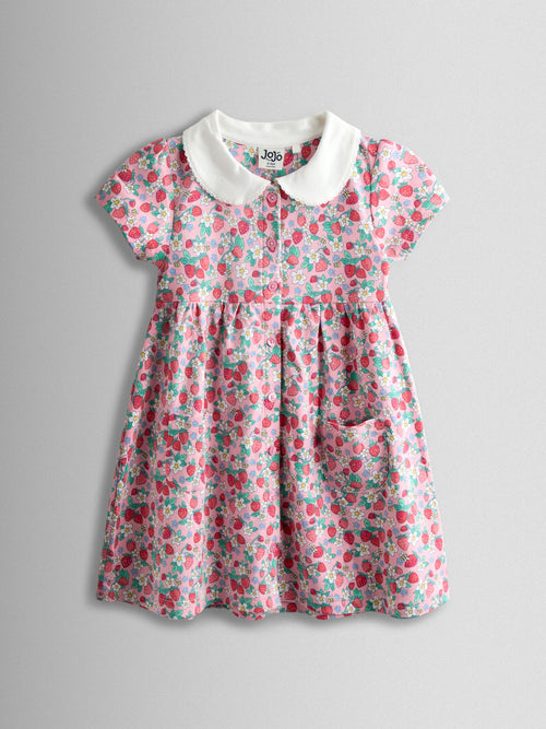 JoJo Maman Bébé Pink Strawberry Pet In Pocket Button Down Dress image 1