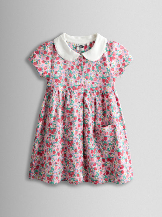 JoJo Maman Bébé Pink Strawberry Pet In Pocket Button Down Dress image 1