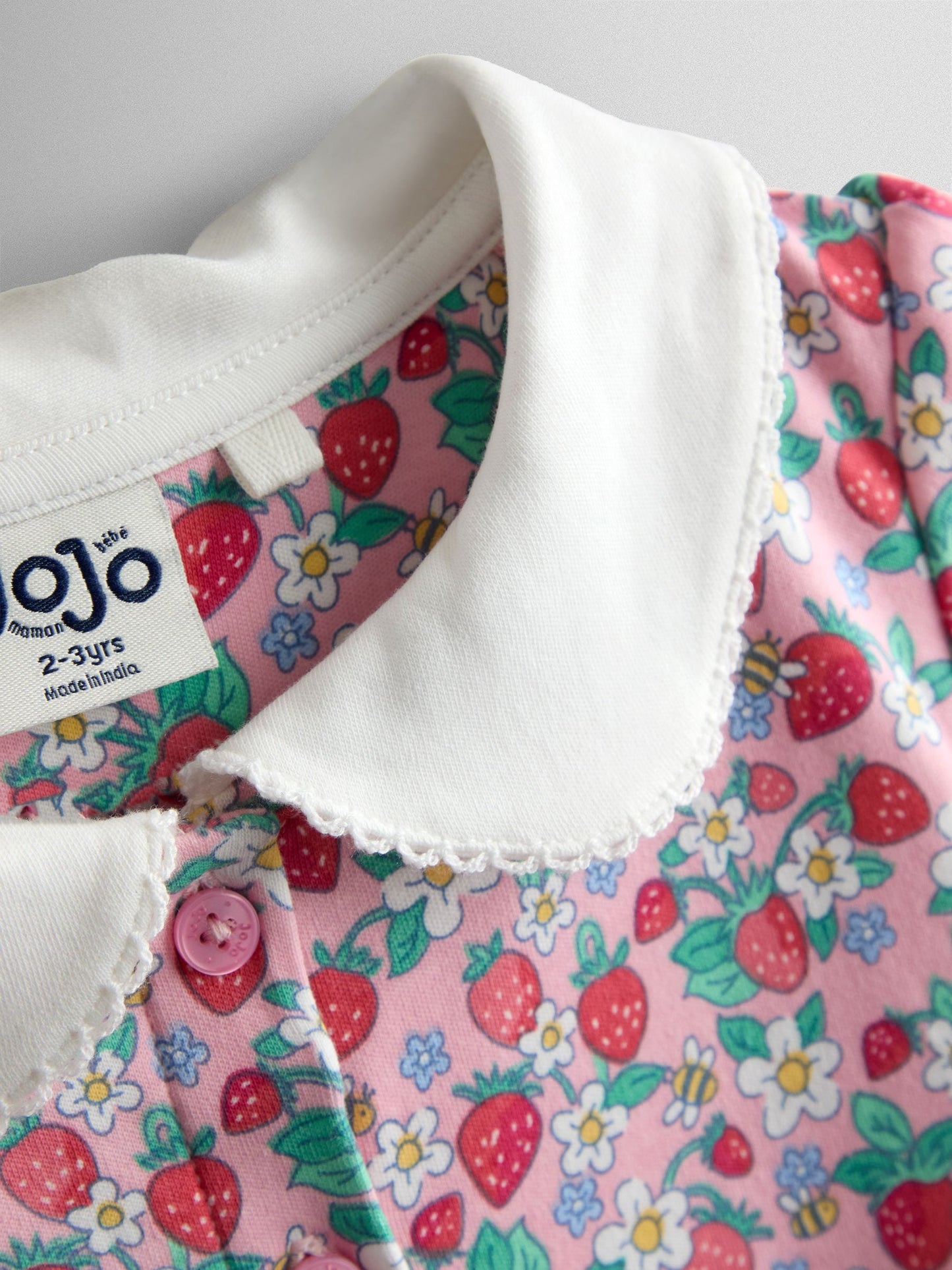 JoJo Maman Bébé Pink Strawberry Pet In Pocket Button Down Dress image 3