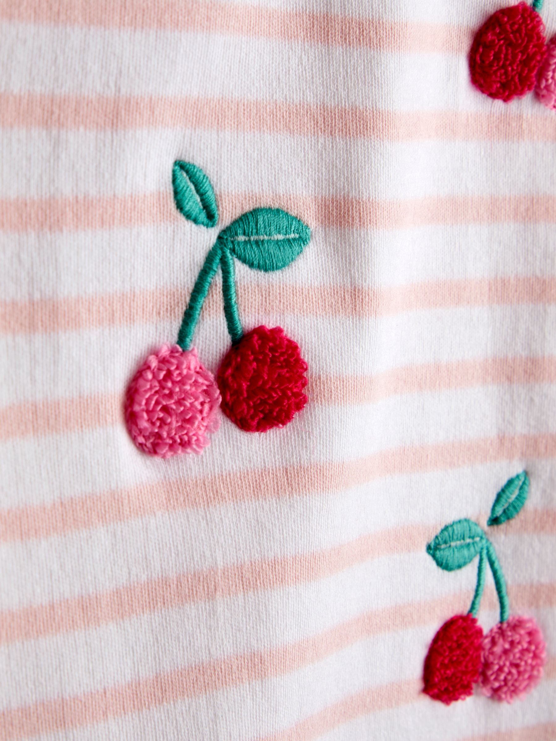 JoJo Maman Bébé Pink Cherry Appliqué Sleeve T-shirt image 3