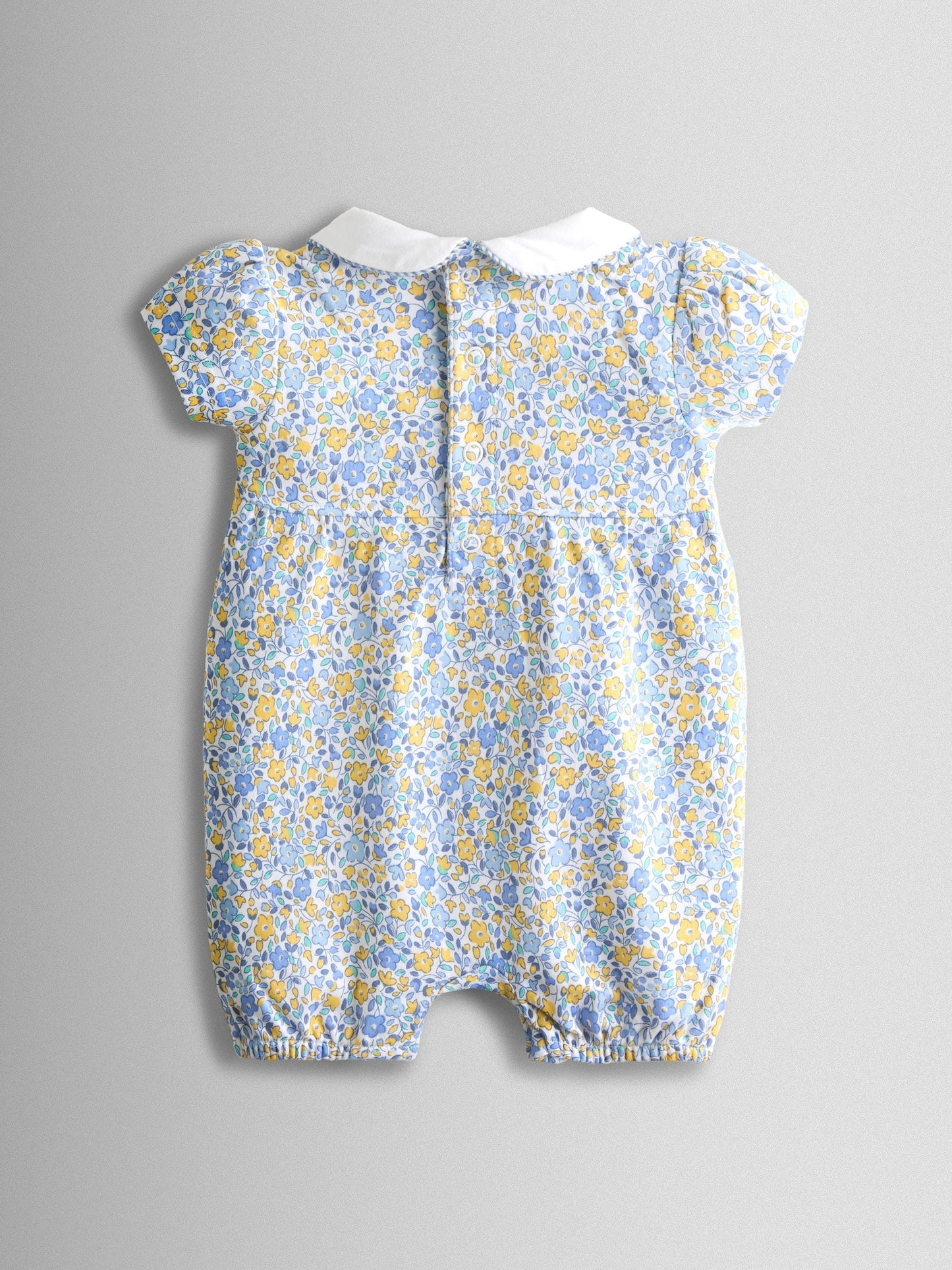 JoJo Maman Bébé Light Blue Floral Collared Smocked Romper image 2