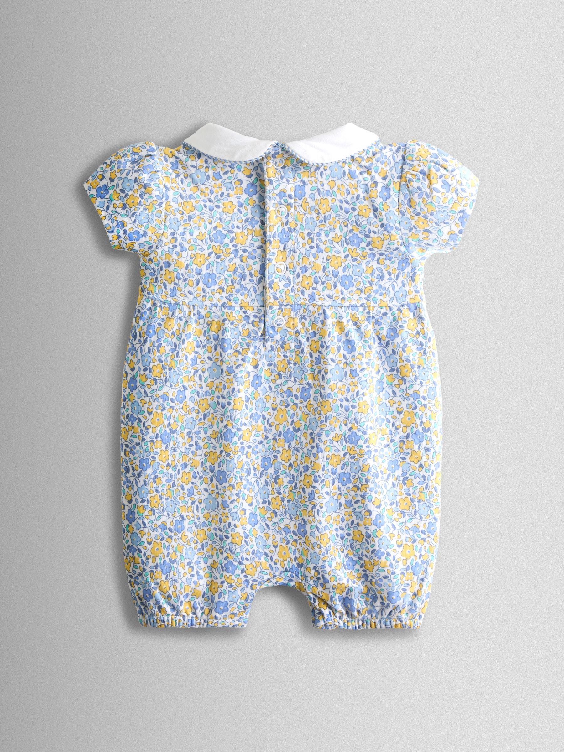 JoJo Maman Bébé Light Blue Floral Collared Smocked Romper image 2