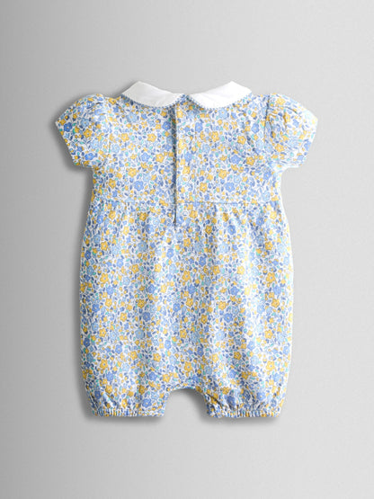 JoJo Maman Bébé Light Blue Floral Collared Smocked Romper image 2
