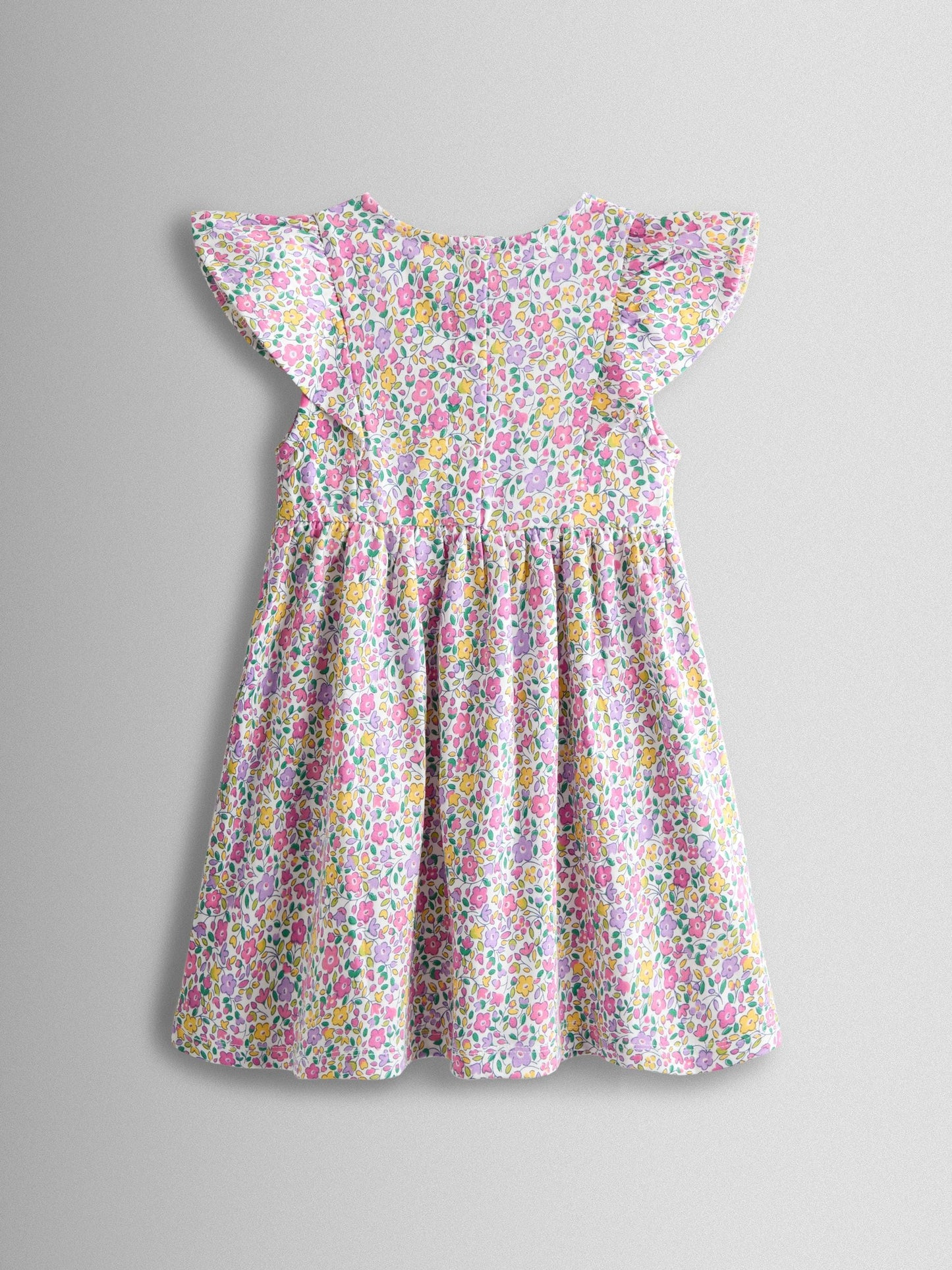 JoJo Maman Bébé Pink Ditsy Floral Ruffle Sleeve Dress image 2