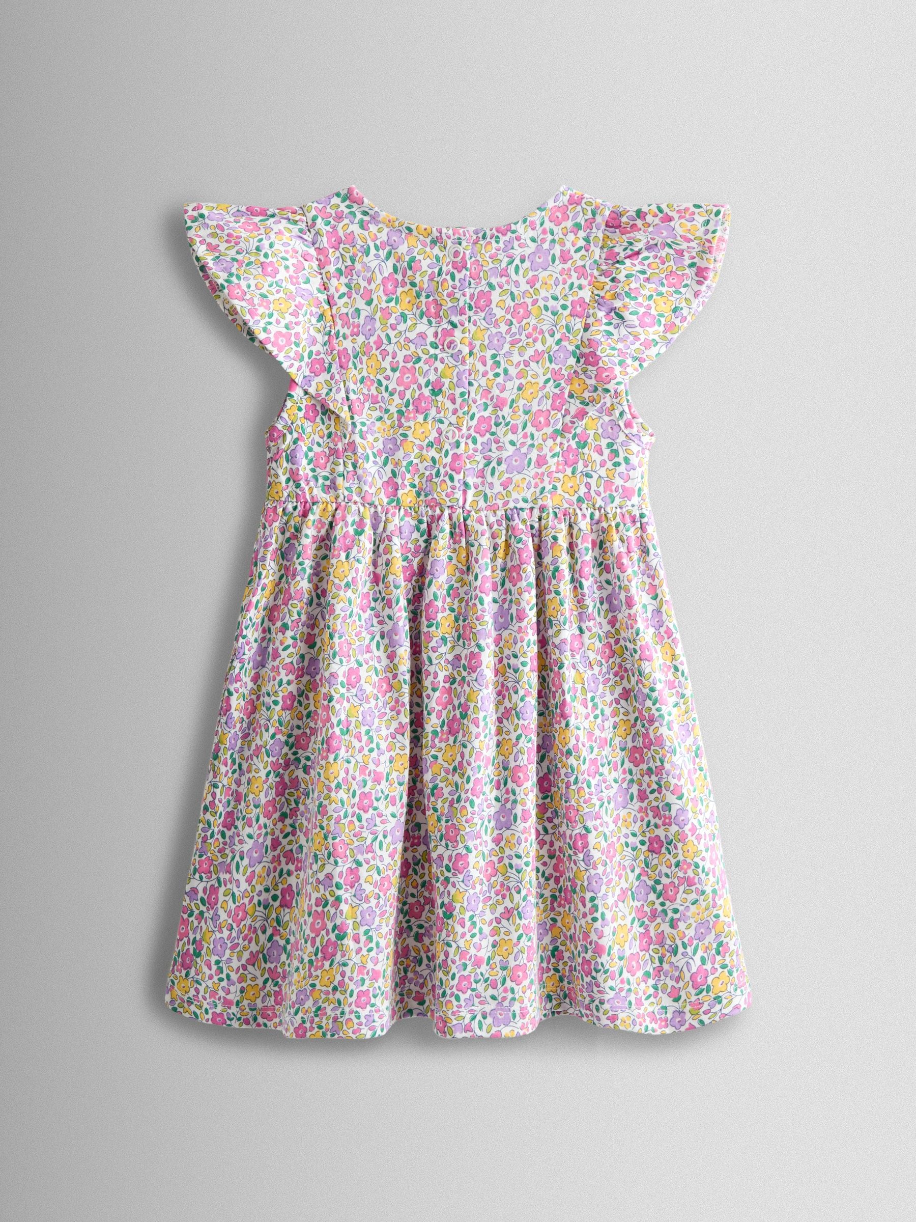 JoJo Maman Bébé Pink Ditsy Floral Ruffle Sleeve Dress image 2